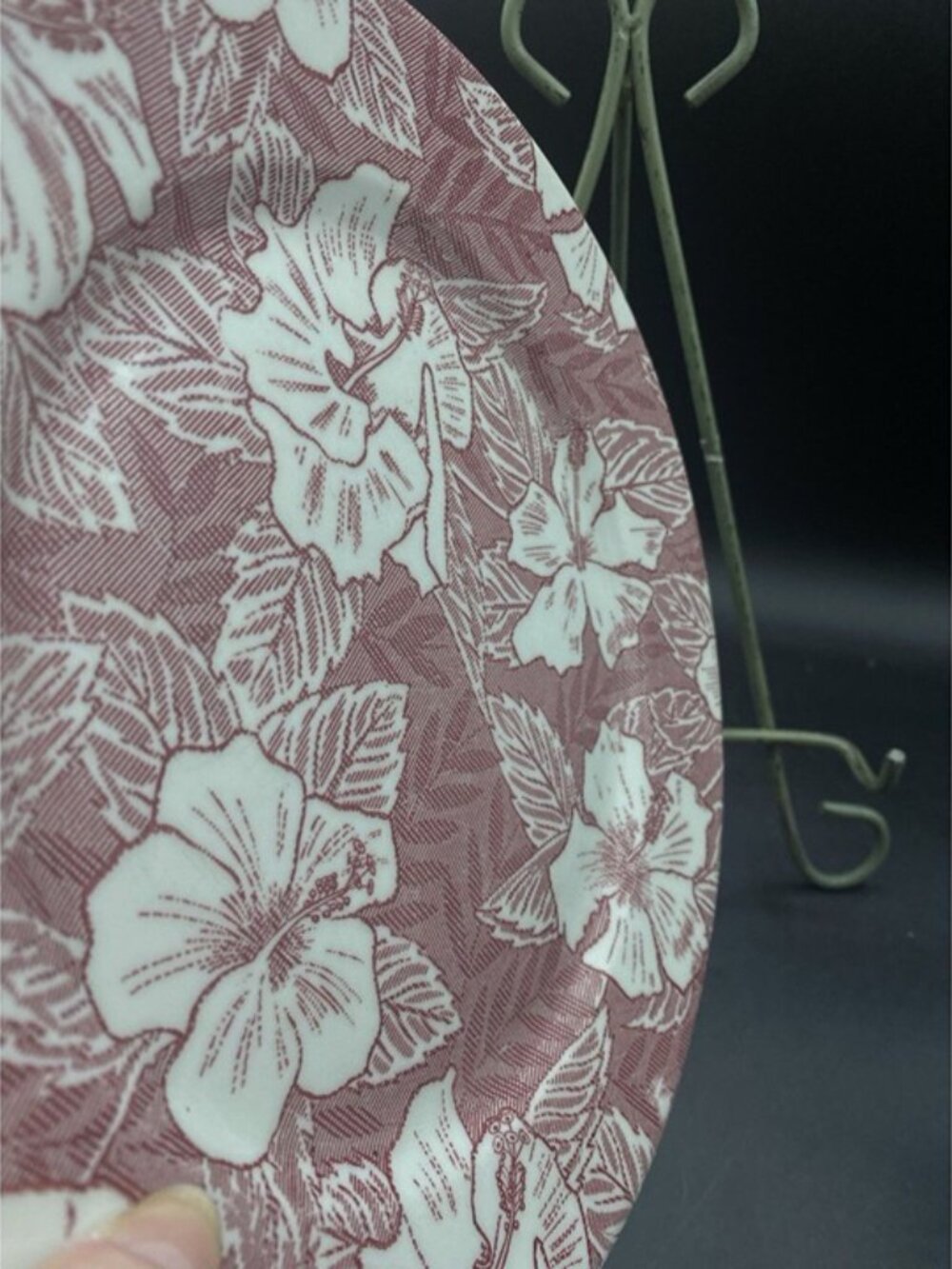 Tepco 9” Dinner Plate Tropical Hawaiian Hibiscus Maroon Restaurant Ware - Picture 8 of 9